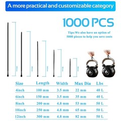1000 PCS 10 Inch Nylon Zip Ties 50 Pounds Tensile Strength Black Cable Tie