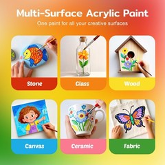 18 Colors Acrylic Paint Set (250 ml/8.45 oz Large Bottles), Non-Toxic for Kid…