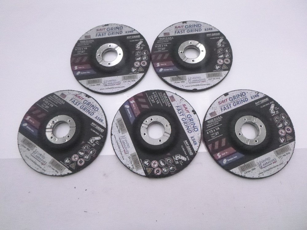 5 Pack United Abrasives Type 27 Grinding Wheel A24N 13300rpm 4-1/2″x 1/4″