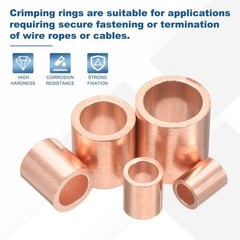 7/64″ (2.8mm) Wire Rope Stop Sleeve, 60 Pcs Copper Crimping Loops Sleeve