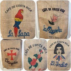 Set of 5 Costa Rica Coffee Sack Jute Burlap Cafe Bag Colorful 43”x28” JL