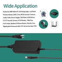 12V DC Power Supply 6A 72W AC/DC Adapter 100-240V 50-60Hz to DC 12V 6A Power …