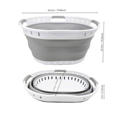 SAMMART 25L (6.6 gallon) Collapsible Plastic 19.8″ x 14.7″ x 10″, White/Grey