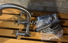 SIGNATURE HARDWARE SEBASTIAN GOOSENECK TUB FAUCET W/ HAND SHOWER BRUSHED NICKEl
