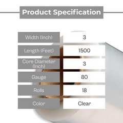 80 Gauge Cast Hand Stretch Wrap 3″ x 1500′ Plastic Bundling Shrink Film 18 Rolls