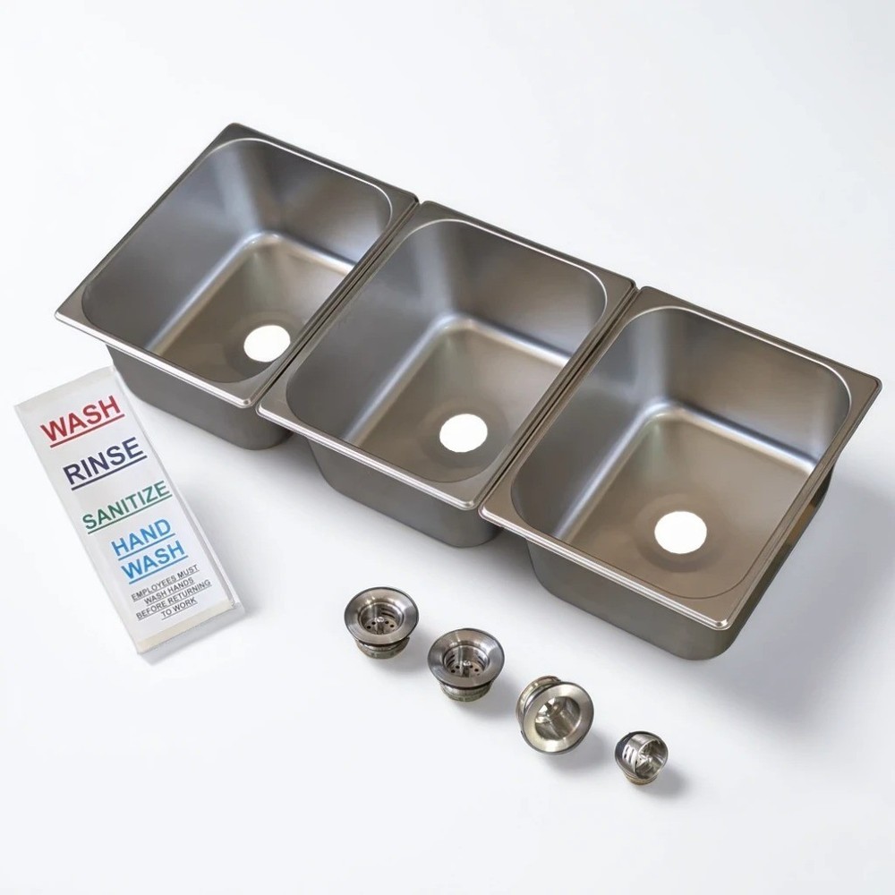 3-Compartment Drop-in Concession Sink Kit w Strainers & Stickers (Large)