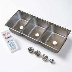 3-Compartment Drop-in Concession Sink Kit w Strainers & Stickers (Large)