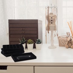 Velvet Jewelry Organizer Tray Wooden Jewelry Drawer Organizer Black