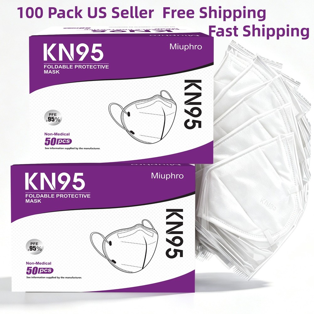 Miuphro White KN95 Foldable Face Masks – 100 Count (2 Boxes of 50) | PFE ≥95%