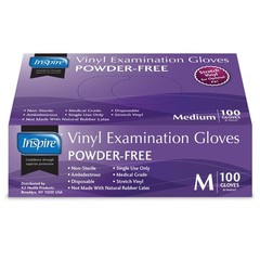 Inspire Exam Grade Powder & Latex Free Stretch Vinyl Gloves, Medium, White