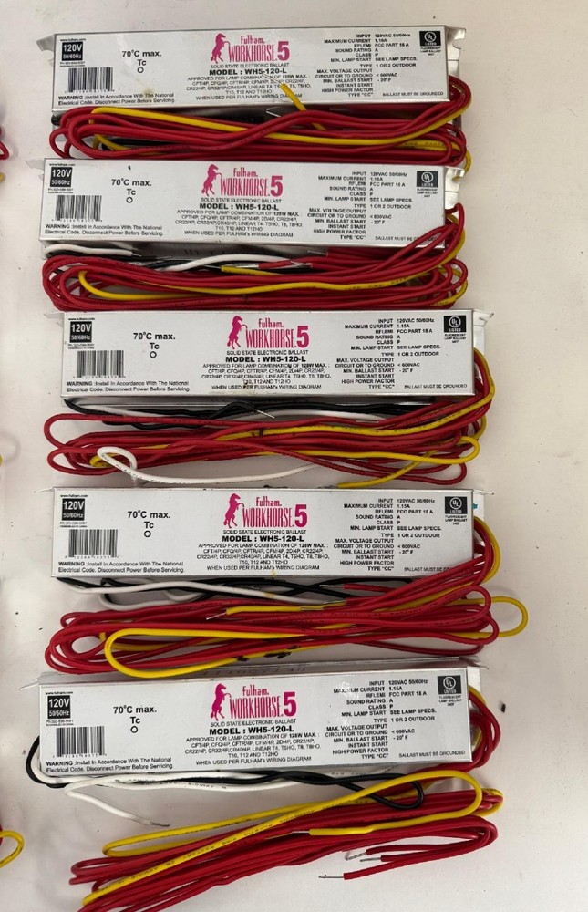 5 Pieces Fulham Workhorse WH5-120-L 120V 1-4 Lamp Adaptable Electronic Ballast