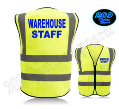 WAREHOUSE STAFF Reflective Safety Vest High Visibility Zipper Front w/Pockets