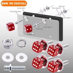 4Pcs Red Dice License Plate Frame Screws – Universal Fastener Kit for Car, Van,