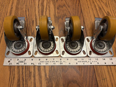 Set 4 HD Swivel Plate 3″ Diam Polymer Casters Yellow Wheels w/Foot Brake Italy