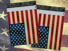 10×13 Rustic Flag Patriotic Poly Shipping Mailers, United States Red White & Bl