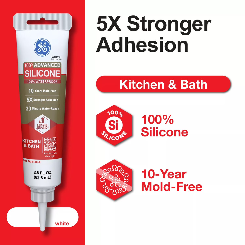 GE Advanced Silicone Caulk for Kitchen & Bathroom – 100% Waterproof Silicone Sea