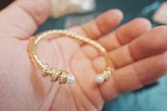 New.DavidYurman Petite Helena Bracelet in 18k Yellow Gold with Diamonds 4mm