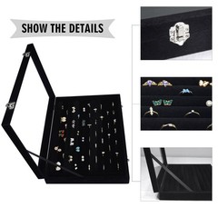 Siveit Rings Organizer Tray 10 Slots Velvet Ring 13.9 x 9.6 x 2 inches, Black