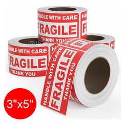 3″ x 5″ Fragile Handle With Care Thank You Labels Adhesive Stickers 500 Per Roll