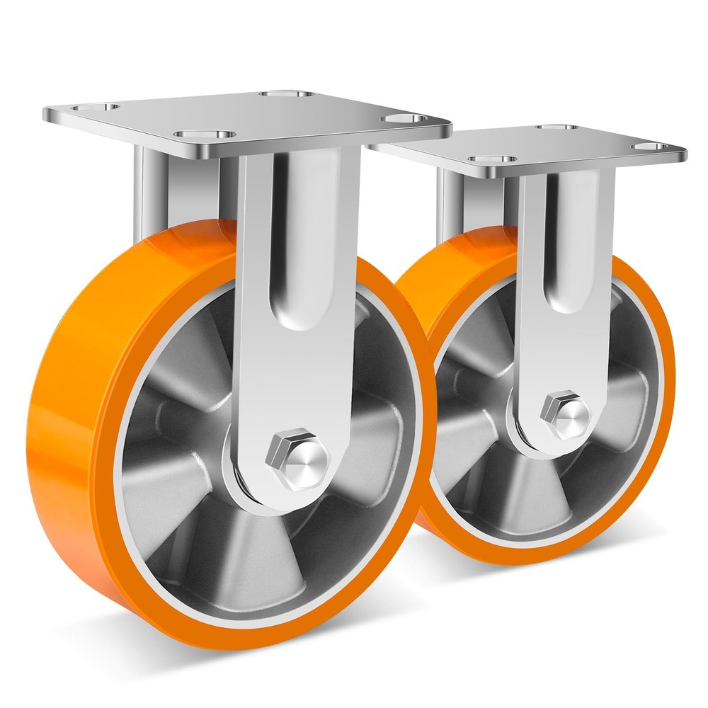 6 Inch Industrial Fixed Casters (2 Pack), Maintenance-Free Polyurethane on Al…