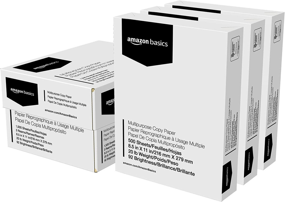 Multipurpose Copy Printer Paper, 20 Lb, 8.5 X 11 Inches, 3 Reams (1,500 Sheets),