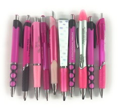 10ct Mixed Lot Misprint Retractable Click Pens: PINK / ROSE / MAGENTA