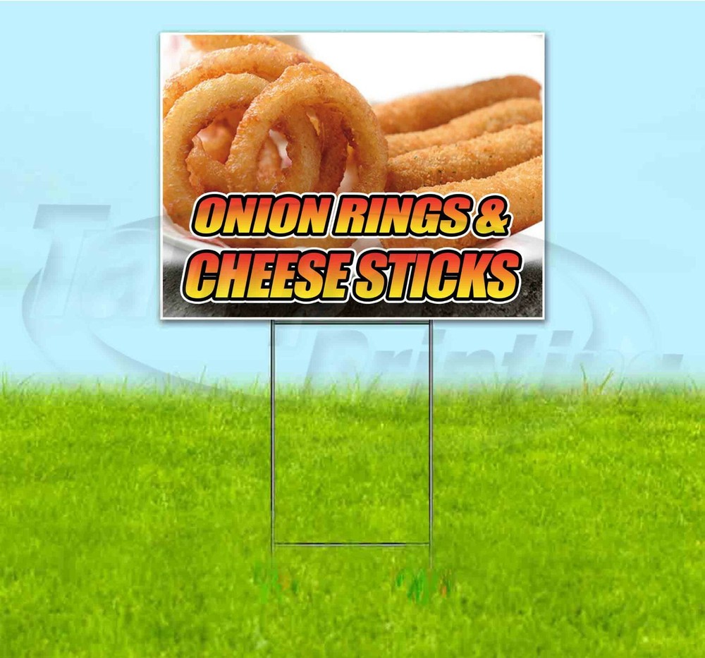 ONION RINGS & CHEESE STICKS 18×24 Yard Sign WITH STAKE Corrugated Bandit USA