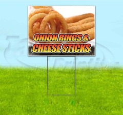 ONION RINGS & CHEESE STICKS 18×24 Yard Sign WITH STAKE Corrugated Bandit USA