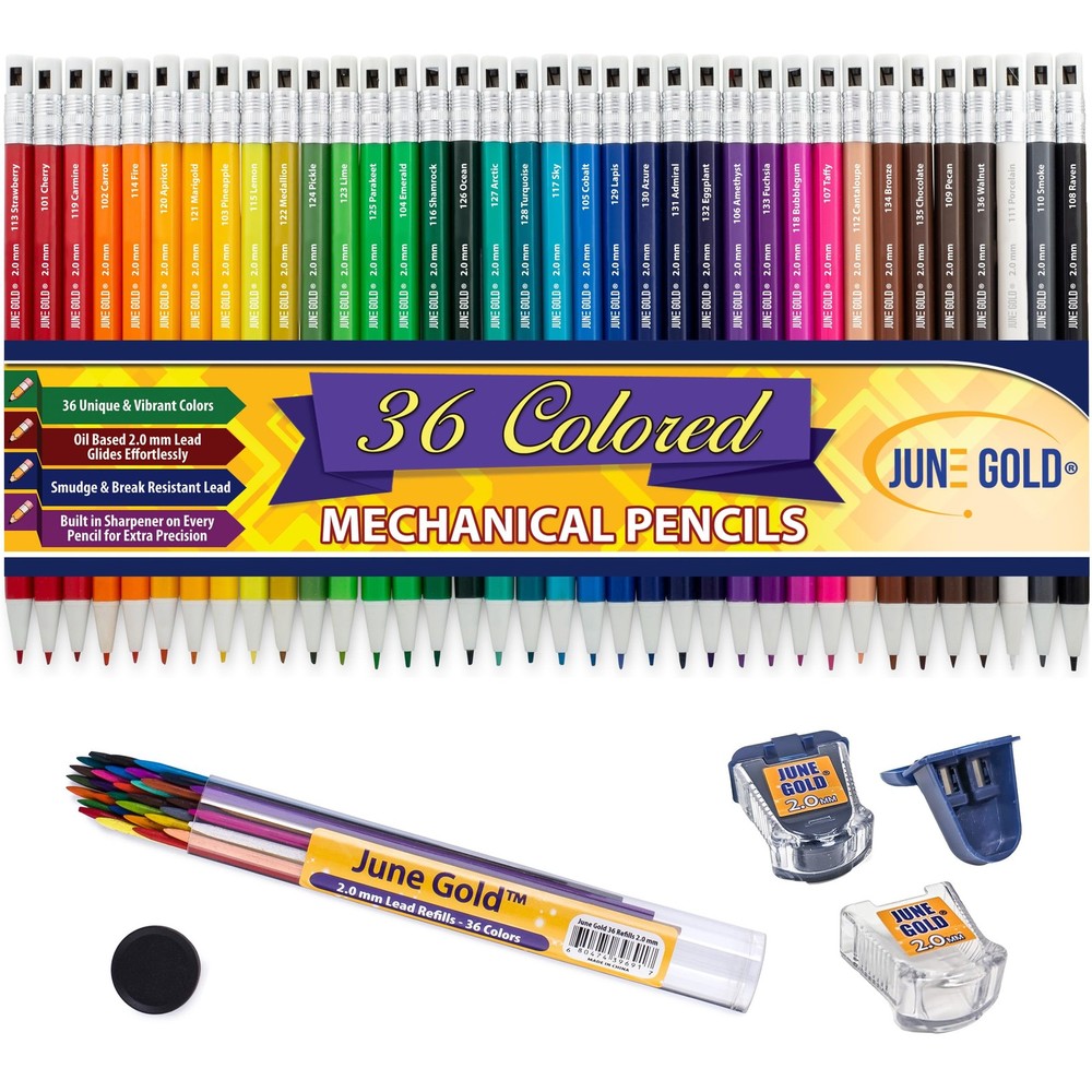 June Gold 36 Colored 2.0 mm 1 Count (Pack of 74), 36 Unique Colors + Refills