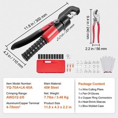 VEVOR Crimping Tool Battery Lug Hydraulic Crimper AWG12-2/0 Terminal with Pliers