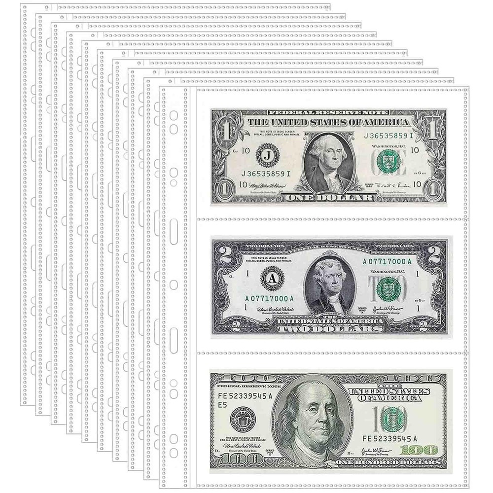 40 Sheets Currency Pages 3 Pockets Paper Money Protectors for 3 Ring Binders