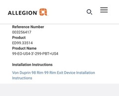 Von Duprin Exit Device ED99 99-EO-US4-3′-299-PBT=US4 Satin Brass