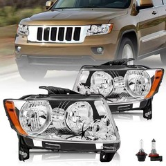 Headlights Assy 11-13 Jeep Grand Cherokee 11-17 Compass Chrome Amber Bulbs