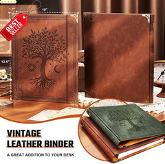 Leather 3 Ring Binder 8.5×11 Letter 1in Rings 200 Sheet Organizer Brown – US