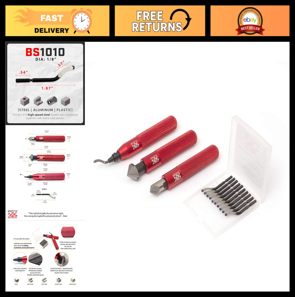 Deburring Tool with 2 Countersink Reamers & 10 Blades for Metal, PVC, Plastic, 3