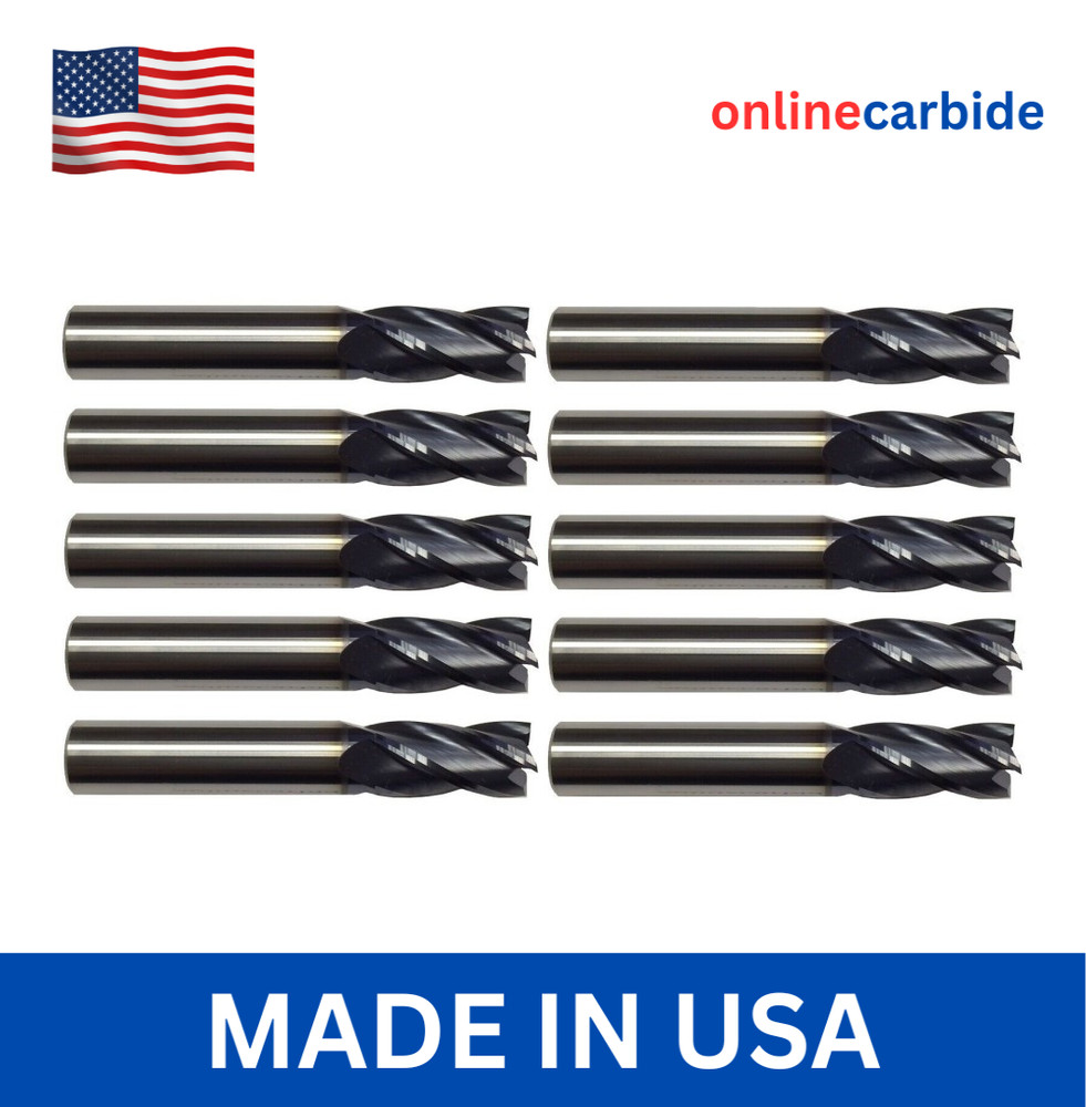 10 PCS – 1/8″ 4 FLUTE CARBIDE END MILL – TiALN COATED