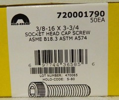 Holo-Krome 3/8"-16 x 3-3/4" Hex Drive Sock Cap Screw QTY 50 ASTM A574