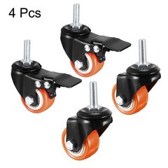 1.5 Inch Swivel Caster Wheel PU Threaded Stem 4 Pcs(2 with Brake, 2 No Brake)