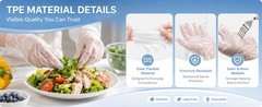100 PCS Disposable TPE Gloves – Clear/White Plastic, Food Safe, Latex-Free,
