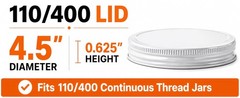 3-Pack White Metal Lids for 1 Gallon & 1/2 Gallon Wide Mouth Glass Jars – 110mm