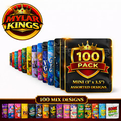 100 Pack 1g Smell Proof Foil Mylar Bags 3” x 3.5” Mix Designs Zip Bags
