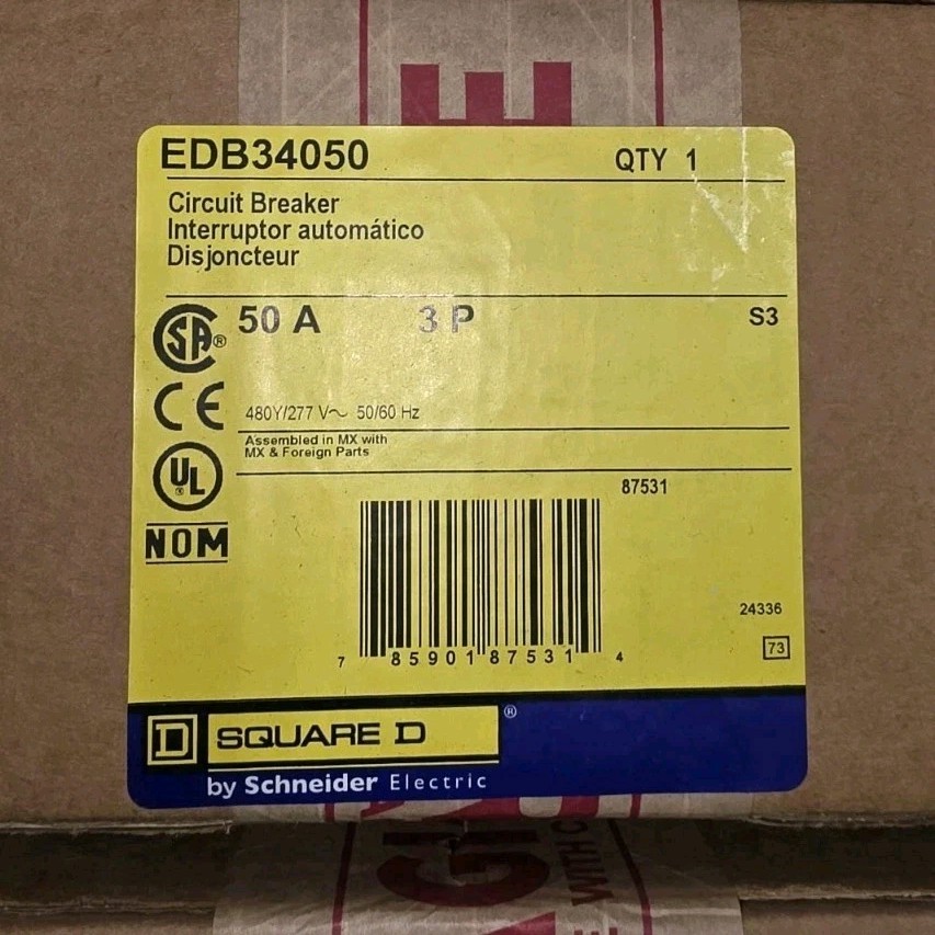 Square D EDB34050 Circuit Breaker 50A 3-Pole 480Y/277V AC Thermal Magnetic