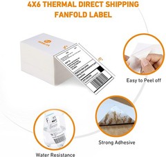 RONGTA 4×6 Thermal Labels, Fanfold Shipping 1 stack | 500 labels, White