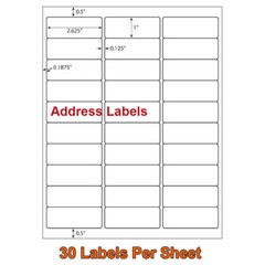 1″ x 2 5/8″ Address Shipping Labels Self-Adhesive Blank 30 UP for Laser & Inkjet