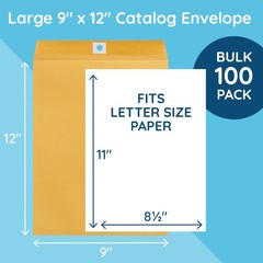 Blue Summit Supplies 100 9” x 12” Clasp Envelopes with Gummed 9 x 12, Brown