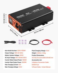 VEVOR 1500W Sump Pump Battery Backup System LCD Pure Sine Wave Power Inverter