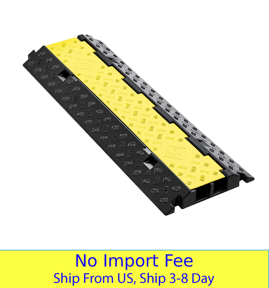 2 Channel Cable Protector Ramp 22000Lbs Heavy Duty Rubber Cord Cover Black