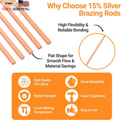 15% Silver Brazing Rods AWS Bcup-5 40 Sticks Silver Solder Phos Copper Brazing A