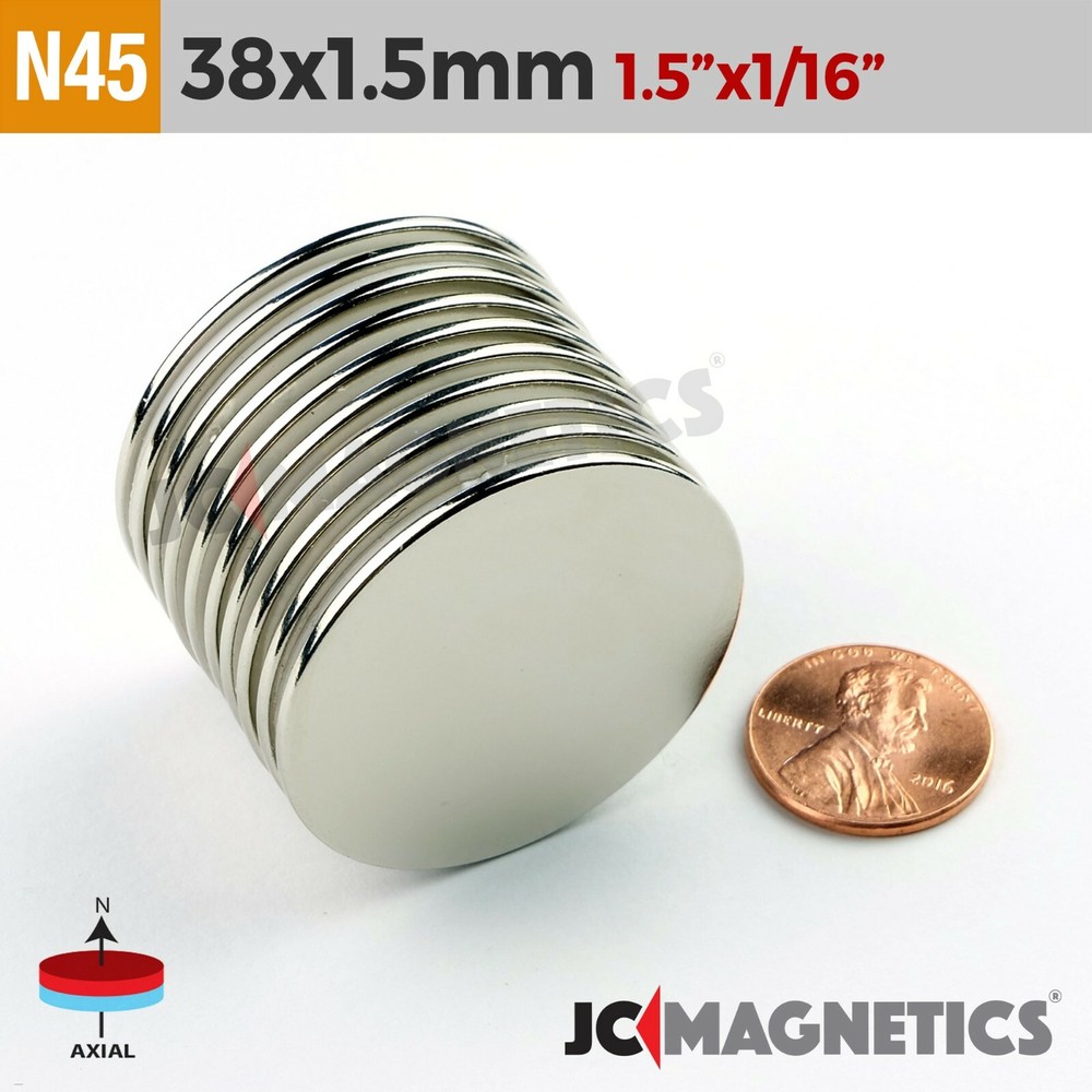 38mm x 1.5mm 1.5″x1/16″ N45 Super Strong Round Disc Rare Earth Neodymium Magnet
