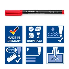 STAEDTLER Lumocolor Universal Pen Fine Felt Tip Permanent Marker Box of 6 Ass…